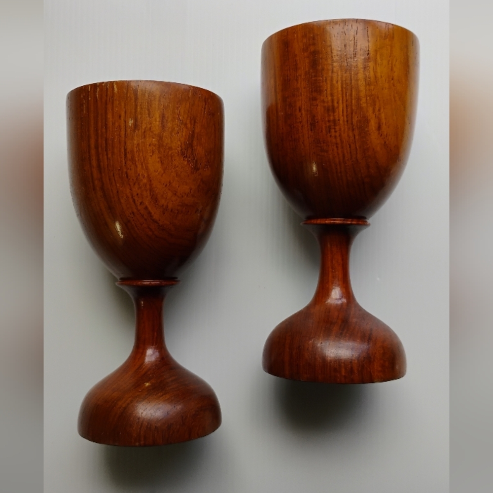 MCM Wooden Water Goblets Set of 2 Handcrafted Wine Goblets 6.50" Tall 8 Ozs
